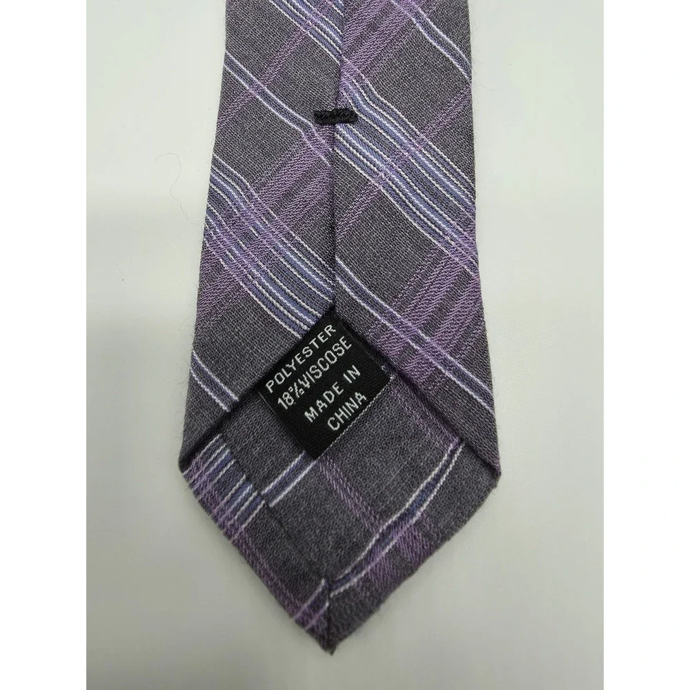 Kenneth Cole Awareness Gray Purple Plaid Pattern Designer Tie 58